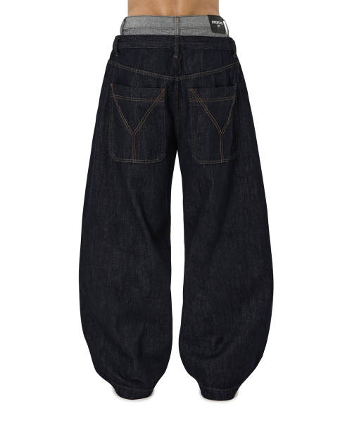 OY LAYERED WAIST WIDE VOLUME PANTS INDIGO