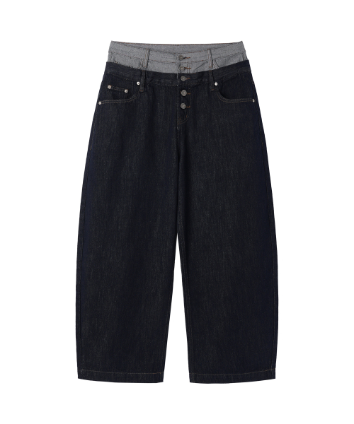 OY LAYERED WAIST WIDE VOLUME PANTS INDIGO