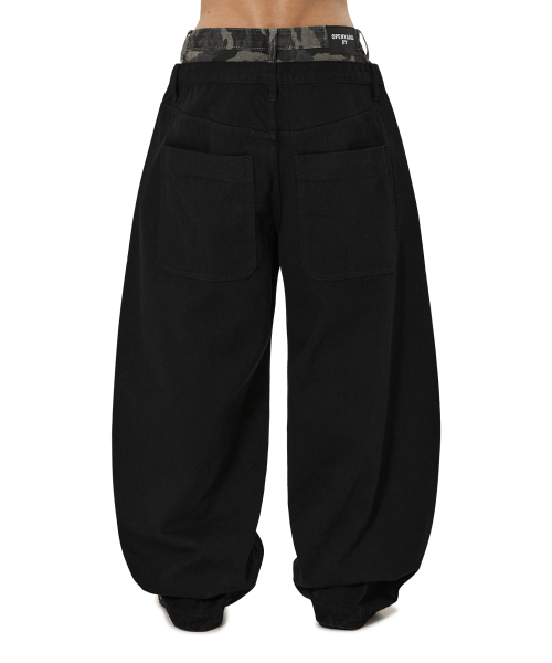 LAYERED WAIST WIDE VOLUME PANTS - черный