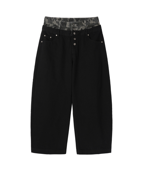 LAYERED WAIST WIDE VOLUME PANTS - черный