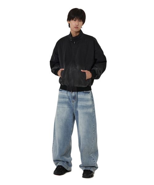 CURVED PANEL WASHED DAMAGE BOMBER куртка - черный