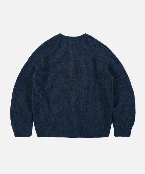 BRUSHED WOOL ROUND CARDIGAN INDIGO