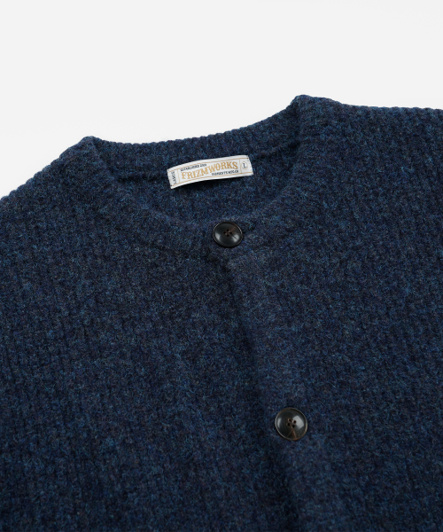 BRUSHED WOOL ROUND CARDIGAN INDIGO