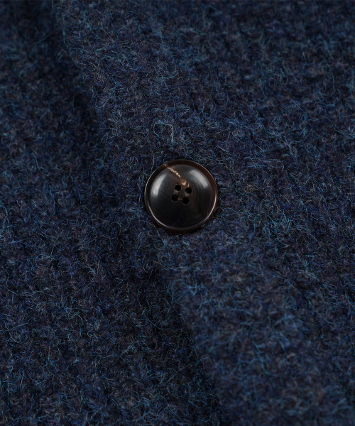 BRUSHED WOOL ROUND CARDIGAN INDIGO