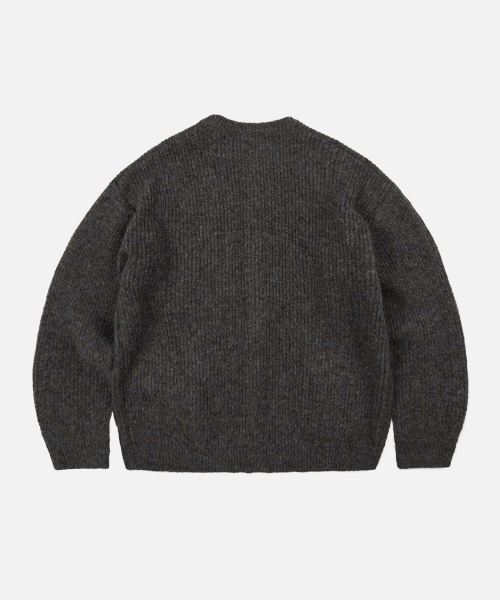 BRUSHED WOOL ROUND CARDIGAN BROWN