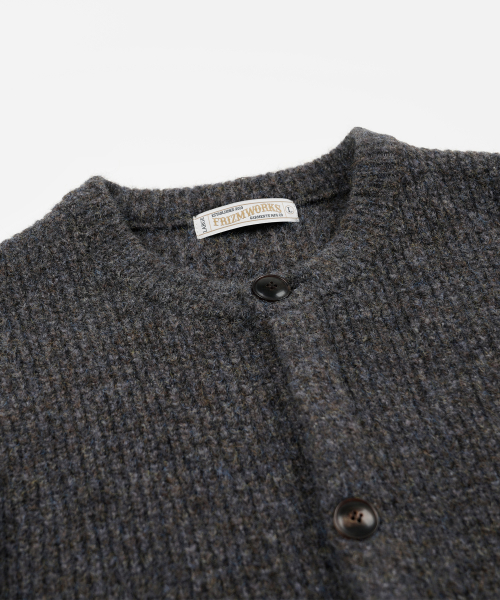 BRUSHED WOOL ROUND CARDIGAN BROWN