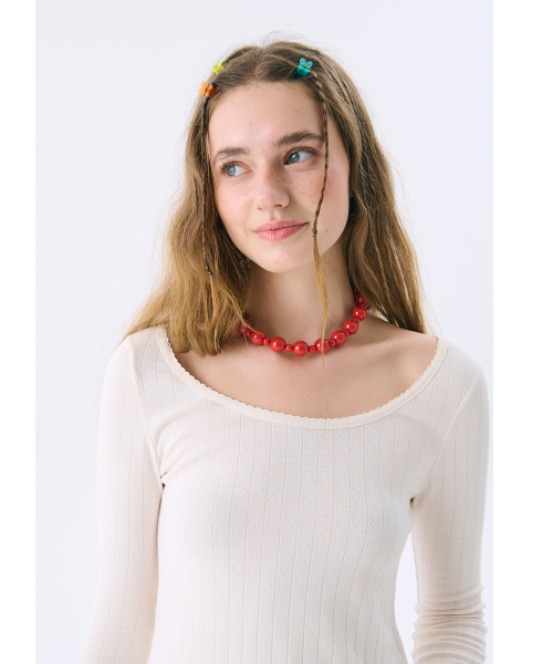 Scoop-neck Eyelet T_Cream