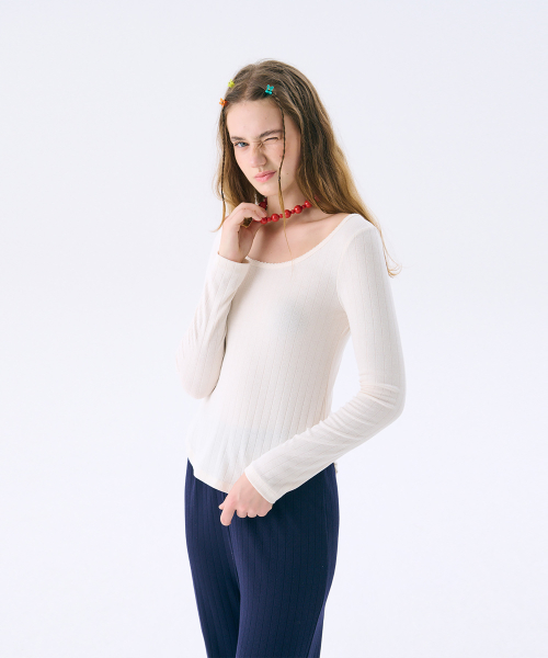 Scoop-neck Eyelet T_Cream