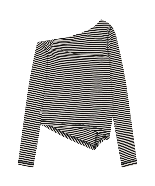 STRIPE ASYMMETRIC SHIRRING футболка [IVORY]
