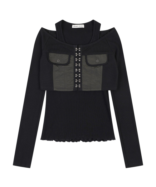 RIBBED CARDIGAN SET [BLACK]