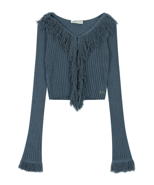 FRINGE RIBBED CARDIGAN [DEEP]синий