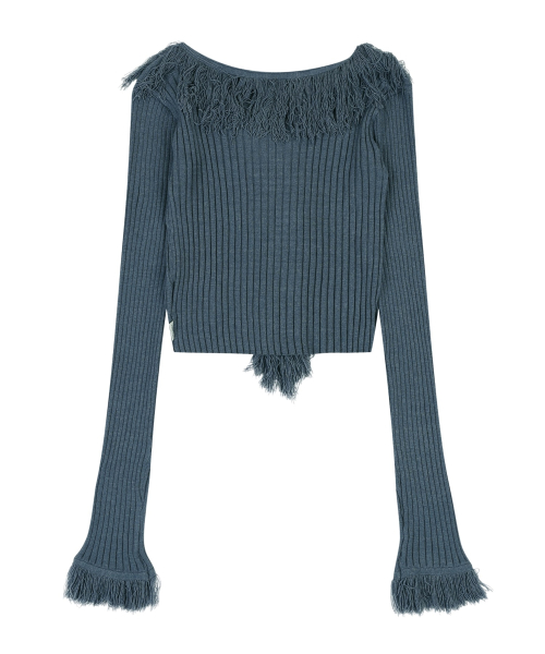 FRINGE RIBBED CARDIGAN [DEEP]синий
