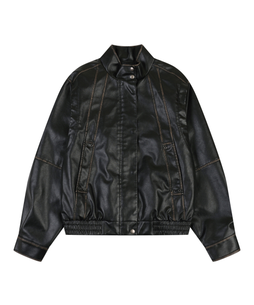 HIGH NECK кожаный JUMPER [BLACK]
