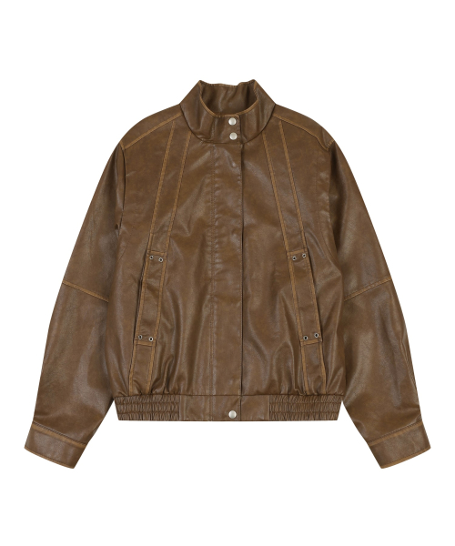 HIGH NECK кожаный JUMPER [BROWN]