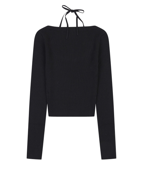 HALTER SLIT KNIT PULLOVER [BLACK]