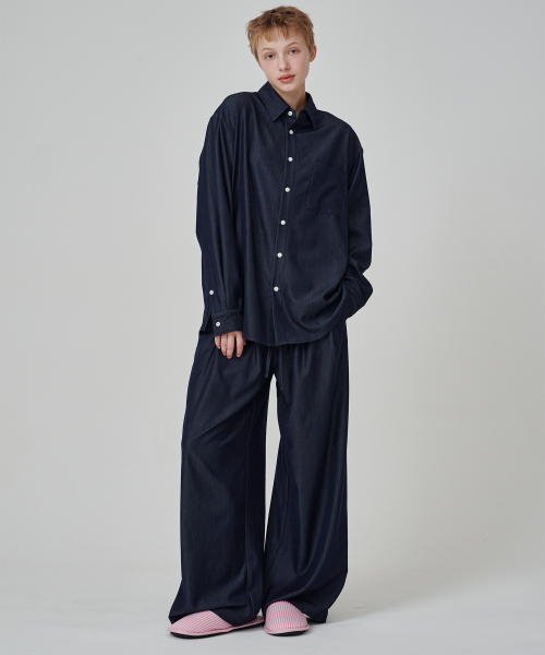 (uni) Пижамная рубашка wrinkle-free Not Denim, Dark Navy