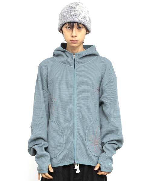 [GLACK × JIKOO] GZHD001 вафельное худи на молнии Haze (GREEN)