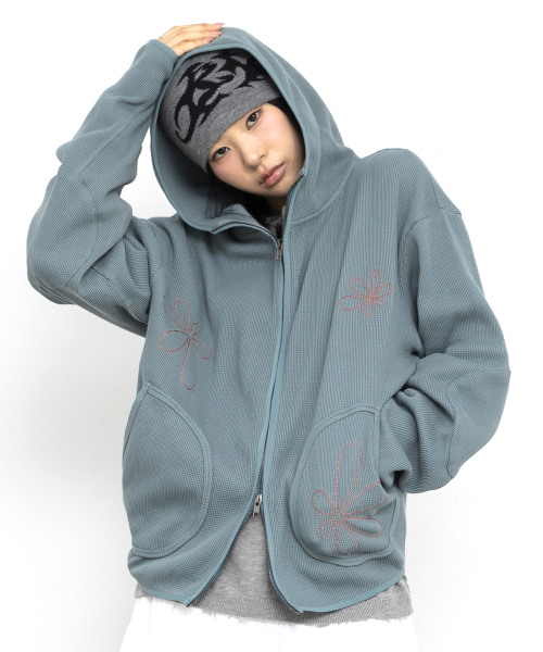 [GLACK × JIKOO] GZHD001 вафельное худи на молнии Haze (GREEN)