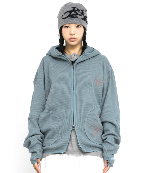 [GLACK × JIKOO] GZHD001 вафельное худи на молнии Haze (GREEN)