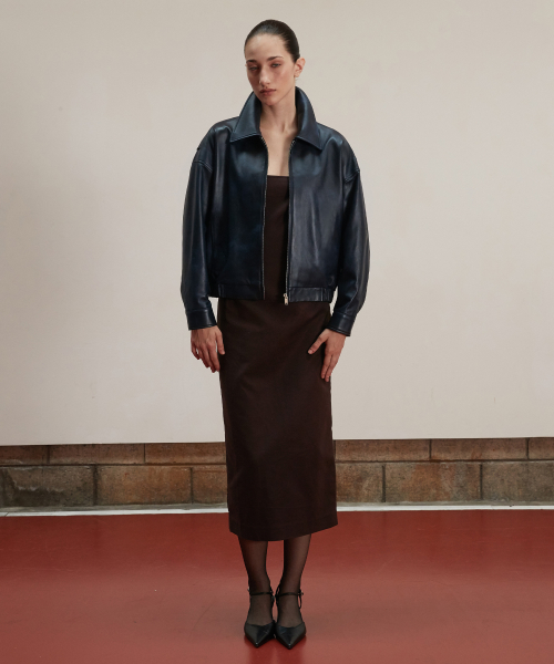 Lambskin Semi crop бомбер JK_Navy