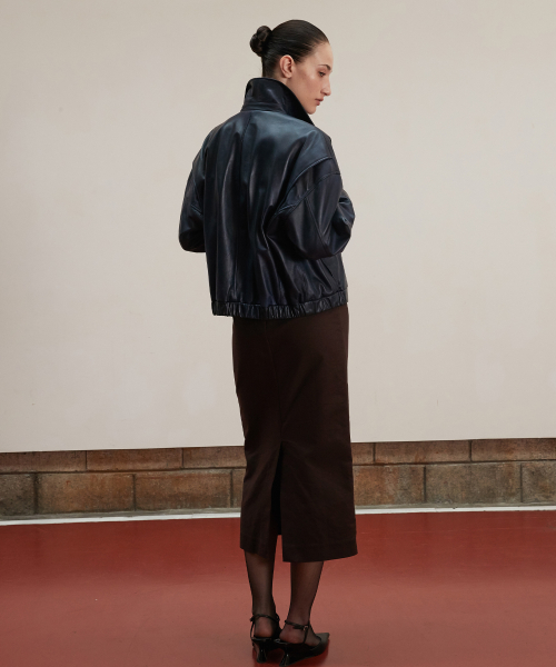 Lambskin Semi crop бомбер JK_Navy