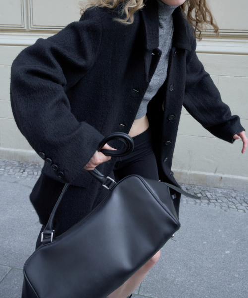 Belted Leather Bowling Bag / Black