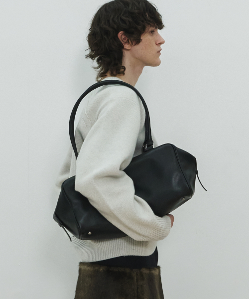 Belted Leather Bowling Bag / Black
