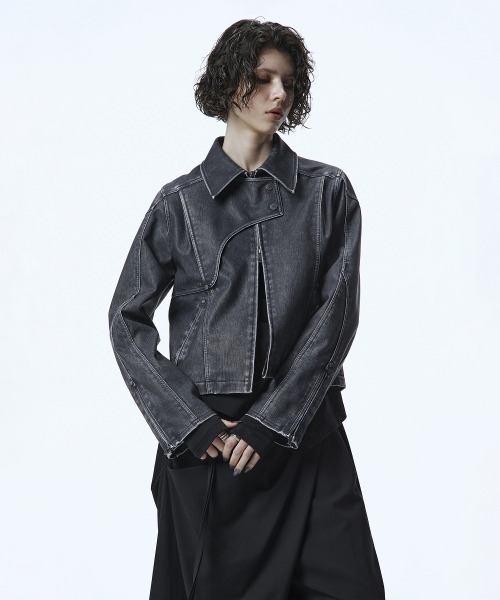 винтаж вареный Leather Jacket [ Navy ]