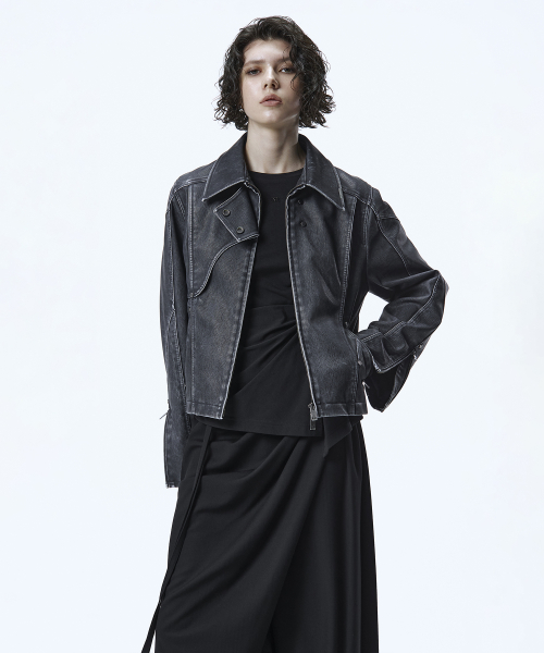 винтаж вареный Leather Jacket [ Navy ]