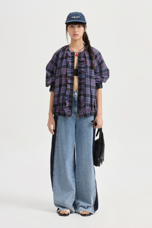 Check Round Neck Front Frill Jumper (dark navy) LFUAM25500NYD