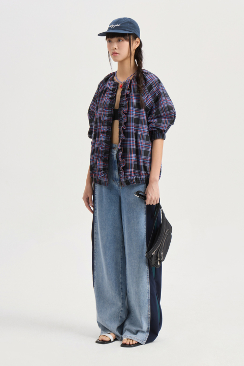 Check Round Neck Front Frill Jumper (dark navy) LFUAM25500NYD