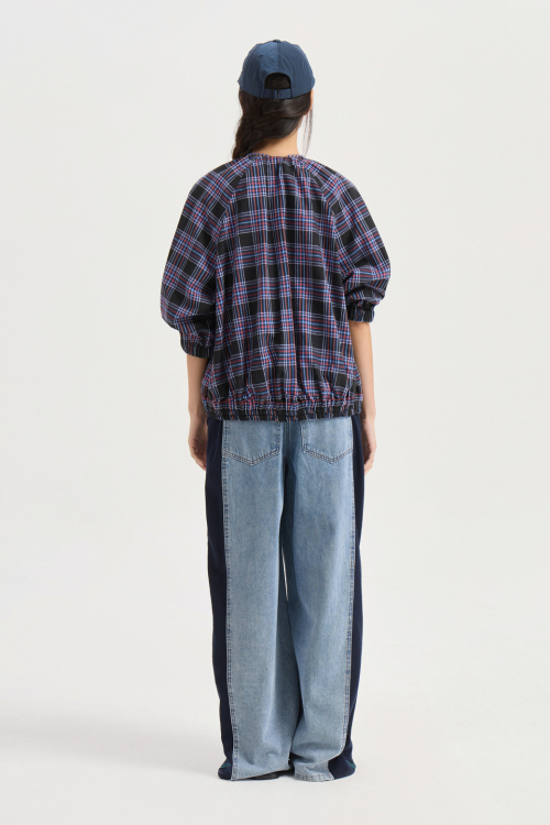 Check Round Neck Front Frill Jumper (dark navy) LFUAM25500NYD