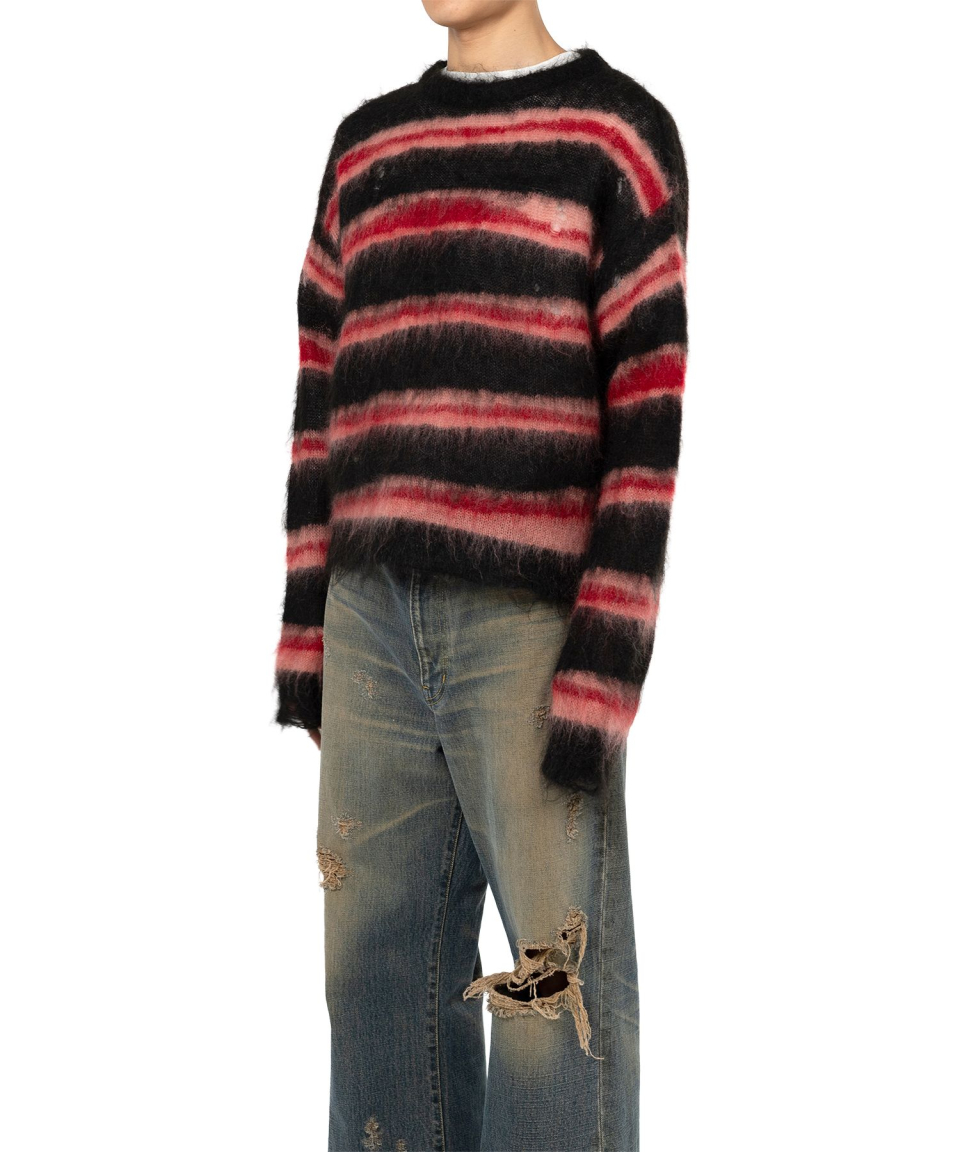 トップス KAMIYA Distressed Border Mohair Sweater KAMIYA Distressed Border Mohair Sweater （Khaki） - Osaka / Kyoto