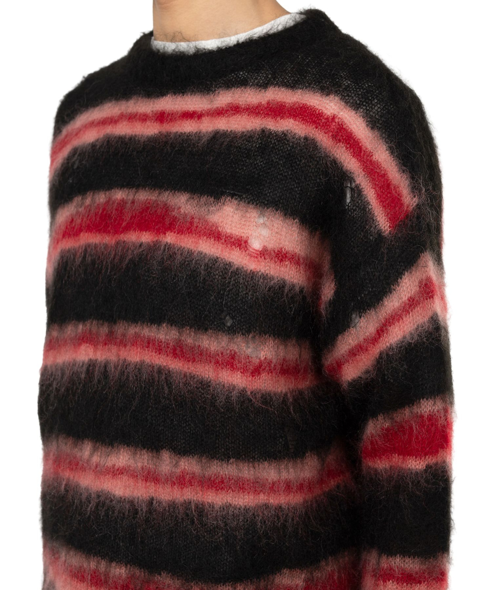 카미야(KAMIYA) Distressed Border Mohair Sweater - BLACK - 사이즈