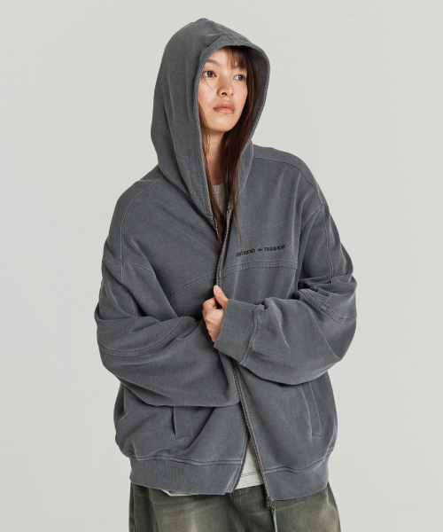 BLEACHED HOODIE ZIP UP (CHARCOAL)