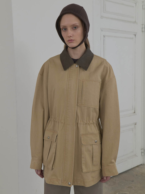 Cotton Half Work Jacket in Beige VW5AM065-91
