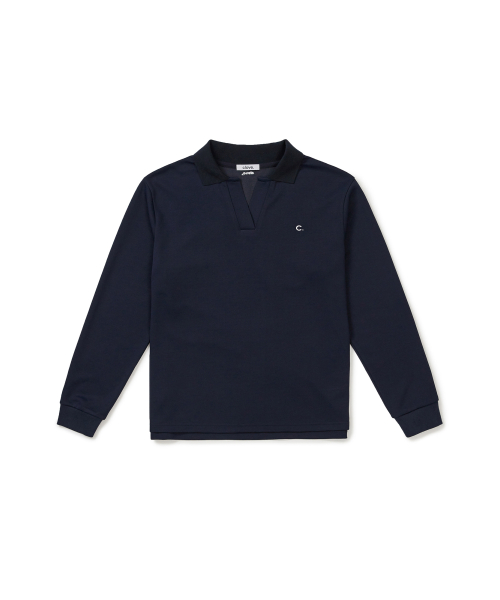 [25FW clove] Stretch Open-Collar T-Shirt (Navy)