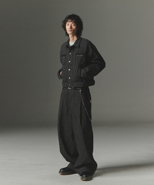 4 Symbol Pendant Stripe Denim Jacket - Black