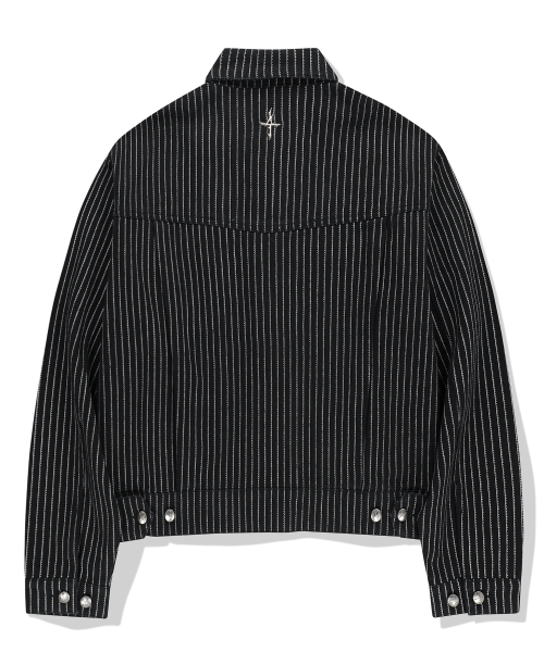4 Symbol Pendant Stripe Denim Jacket - Black