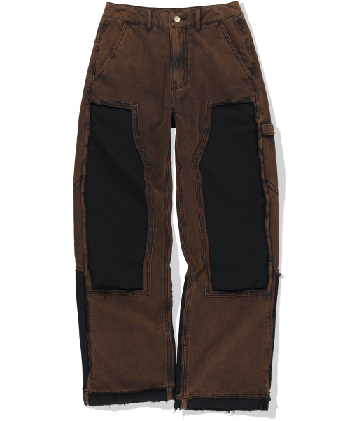 Washed Deconstructed Double Knee Pants - Black