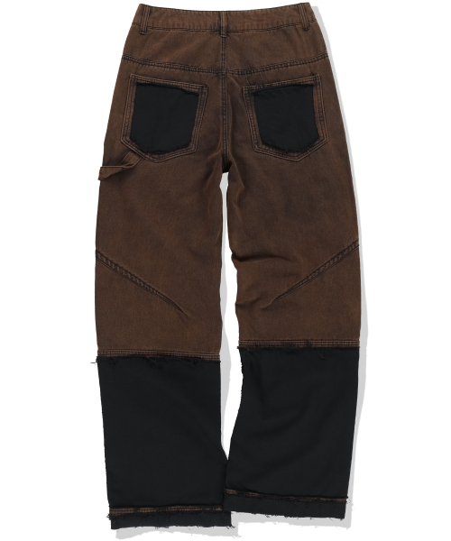 Washed Deconstructed Double Knee Pants - Black