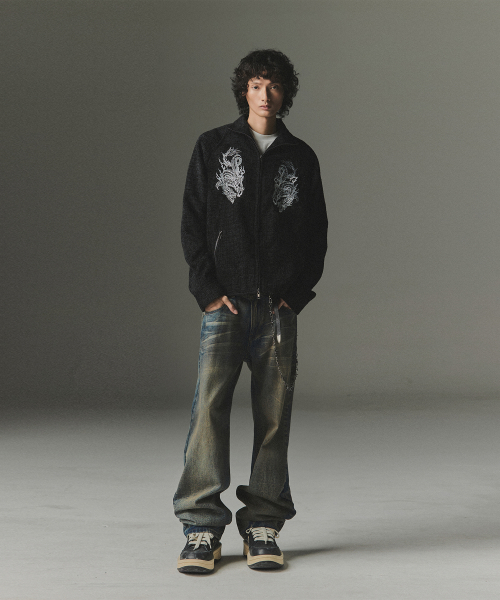 Symbol Stitch Low Rise Flare Fit Denim Pants - Deep Blue thumbnail 4