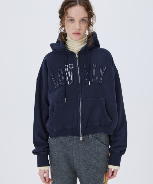 LONELY/LOVELY CROP HOODIE ZIP-UP NAVY