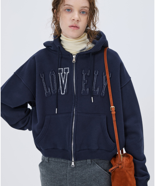 LONELY/LOVELY CROP HOODIE ZIP-UP NAVY