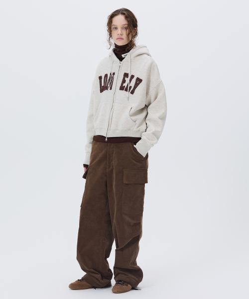 LONELY/LOVELY CROP HOODIE ZIP-UP OATMEAL