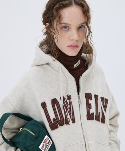 LONELY/LOVELY CROP HOODIE ZIP-UP OATMEAL