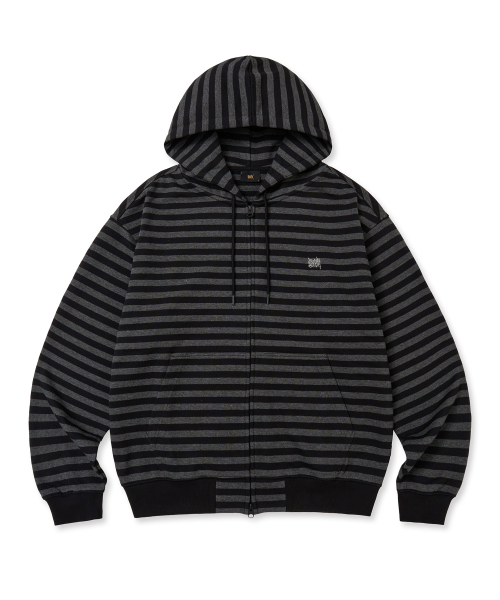 TAG STRIPE HOOD ZIP UP - CHARCOAL
