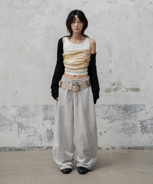 LOGO WIDE SWEAT PANTS (BEIGE GRAY)