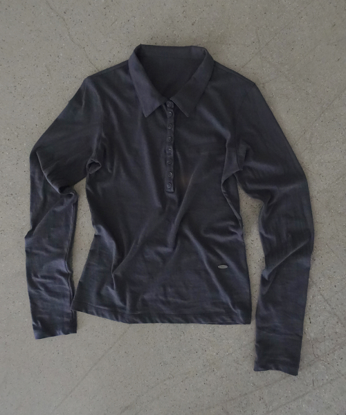 COLLARED BUTTON LONG-SLEEVE T-SHIRT (CHARCOAL)
