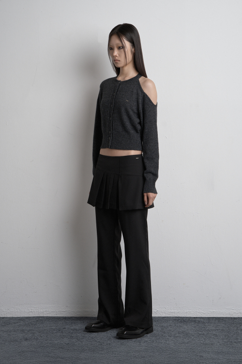 SHOULDER SLIT KNIT CARDIGAN CHARCOAL